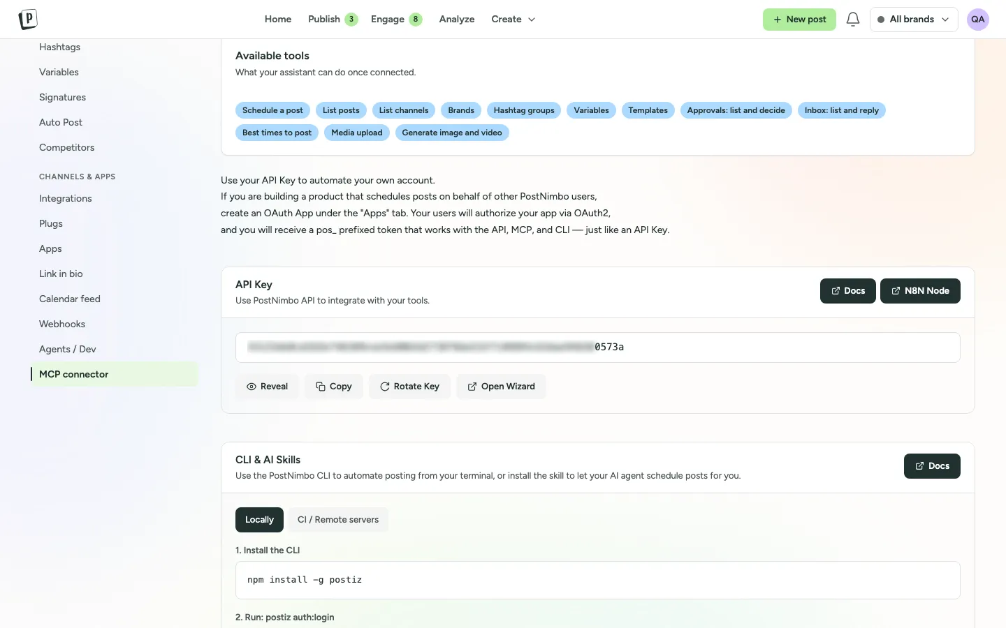 Public API settings in PostNimbo