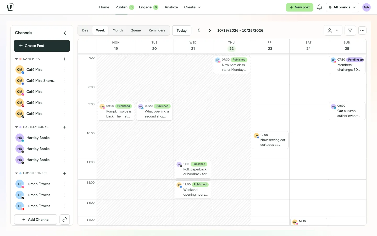 PostNimbo screen: Scheduling and calendar